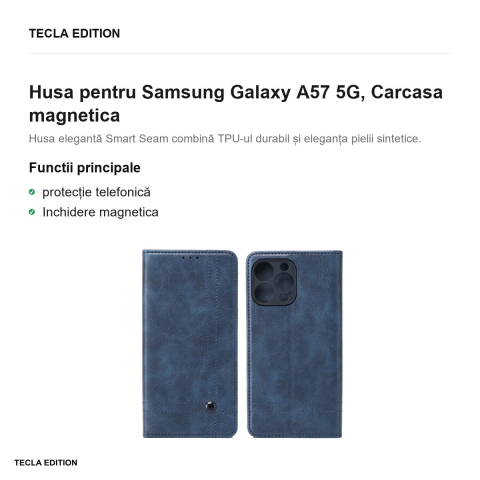 Husa Smart Seam pentru Samsung Galaxy A57 5G, tip carte cu inchidere magnetica, Albastru [1]