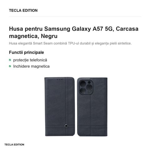 Husa Smart Seam pentru Samsung Galaxy A57 5G, tip carte cu inchidere magnetica, Negru [1]
