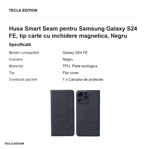 Husa Smart Seam pentru Samsung Galaxy S24 FE, tip carte cu inchidere magnetica, Negru [2]