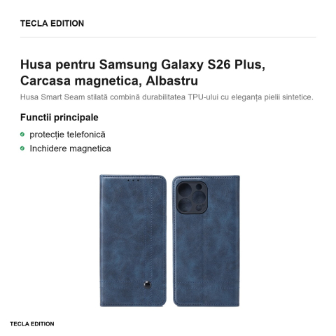 Husa Smart Seam pentru Samsung Galaxy S26 Plus, tip carte cu inchidere magnetica, Albastru [1]