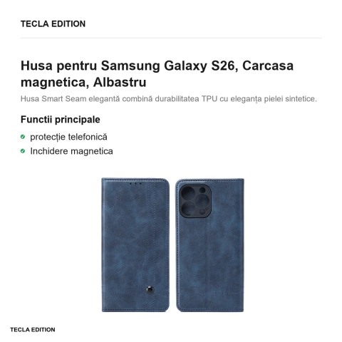 Husa Smart Seam pentru Samsung Galaxy S26, tip carte cu inchidere magnetica, Albastru [1]