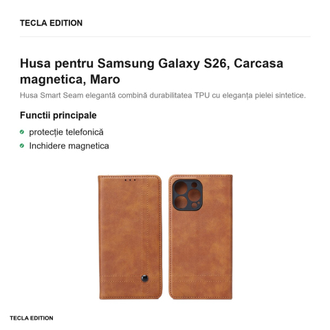 Husa Smart Seam pentru Samsung Galaxy S26, tip carte cu inchidere magnetica, Maro [1]