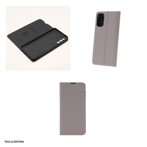 Husa Smart Soft nude pentru Motorola Moto E13, tip carte cu inchidere magnetica, Bej [3]
