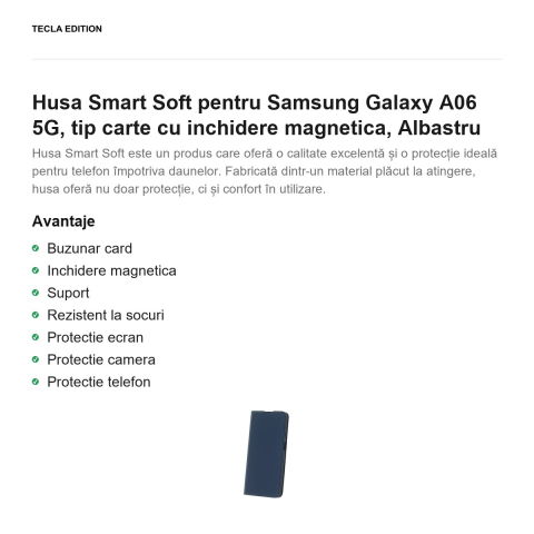 Husa Smart Soft pentru Samsung Galaxy A06 5G, tip carte cu inchidere magnetica, Albastru [1]