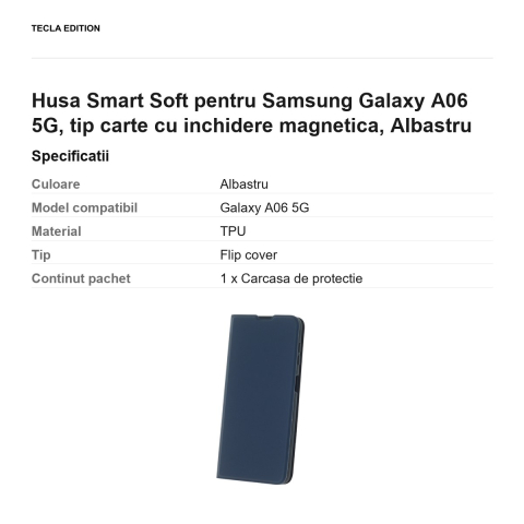 Husa Smart Soft pentru Samsung Galaxy A06 5G, tip carte cu inchidere magnetica, Albastru [2]