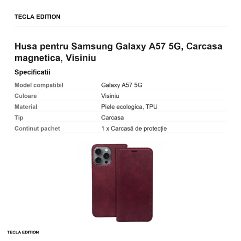 Husa Smart Suede maroon pentru Samsung Galaxy A57 5G, tip carte cu inchidere magnetica, Visiniu [2]