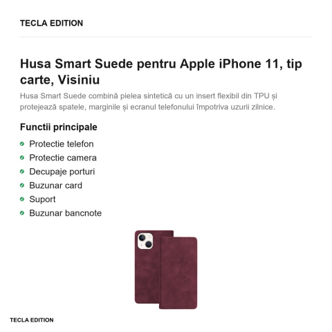 Husa Smart Suede pentru Apple iPhone 11, tip carte, Visiniu [1]