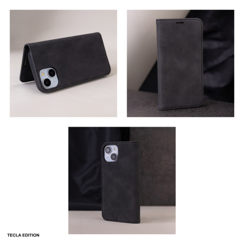 Husa Smart Suede pentru Apple iPhone 15, tip carte cu inchidere magnetica, Negru [5]