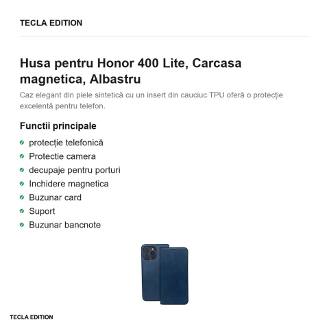 Husa Smart Suede pentru Honor 400 Lite, tip carte cu inchidere magnetica, Albastru [1]