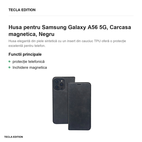 Husa Smart Suede pentru Samsung Galaxy A56 5G, tip carte cu inchidere magnetica, Negru [1]