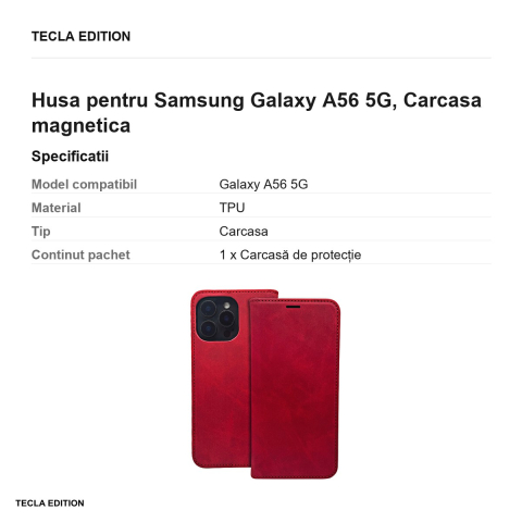 Husa Smart Suede pentru Samsung Galaxy A56 5G, tip carte cu inchidere magnetica, Rosu [2]