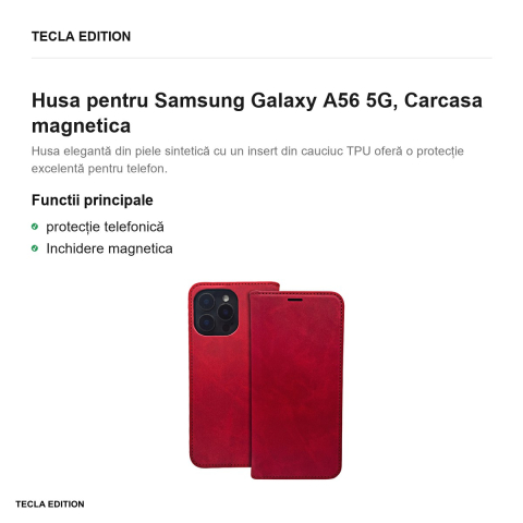 Husa Smart Suede pentru Samsung Galaxy A56 5G, tip carte cu inchidere magnetica, Rosu [1]