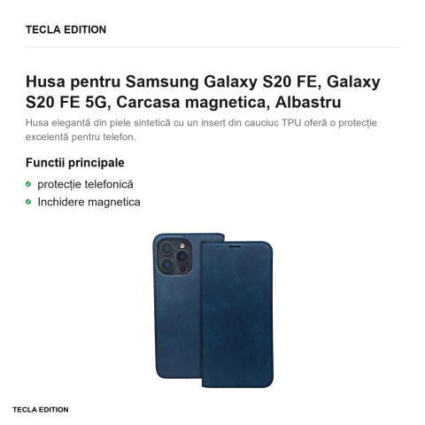 Husa Smart Suede pentru Samsung Galaxy S20 FE, Galaxy S20 FE 5G, tip carte cu inchidere magnetica, Albastru [1]