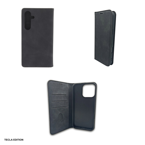 Husa Smart Suede pentru Samsung Galaxy S25, tip carte cu inchidere magnetica, Negru [3]