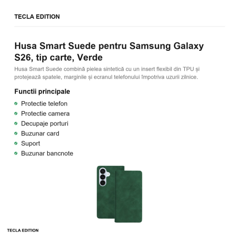 Husa Smart Suede pentru Samsung Galaxy S26, tip carte, Verde [1]