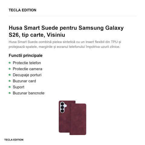 Husa Smart Suede pentru Samsung Galaxy S26, tip carte, Visiniu [1]