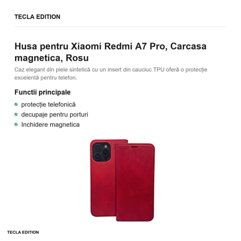 Husa Smart Suede pentru Xiaomi Redmi A7 Pro, tip carte cu inchidere magnetica, Rosu [1]