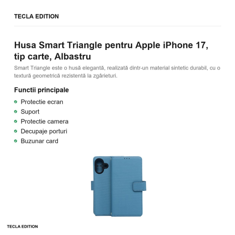 Husa Smart Triangle pentru Apple iPhone 17, tip carte, Albastru [1]