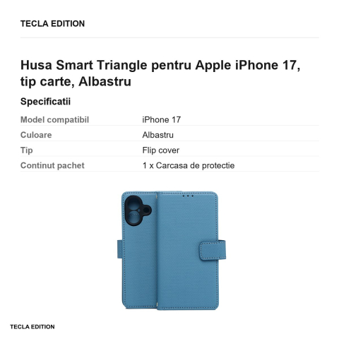 Husa Smart Triangle pentru Apple iPhone 17, tip carte, Albastru [2]