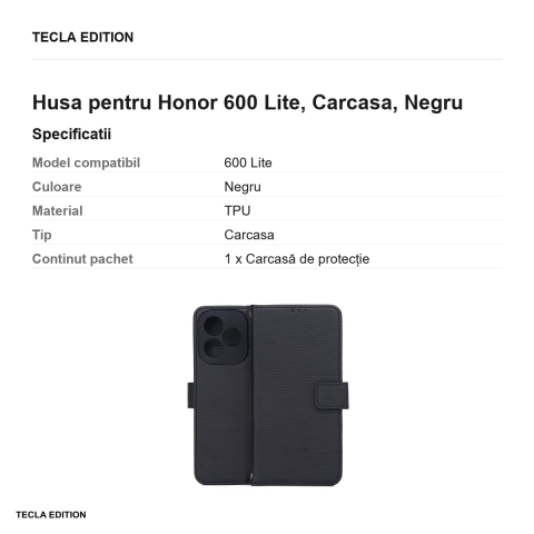 Husa Smart Triangle pentru Honor 600 Lite, tip carte, Negru [2]