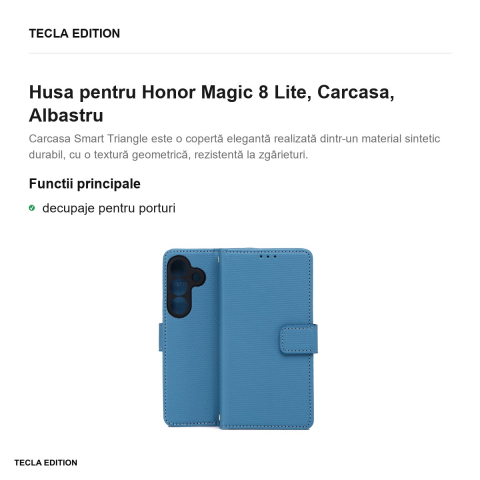 Husa Smart Triangle pentru Honor Magic 8 Lite, tip carte, Albastru [1]