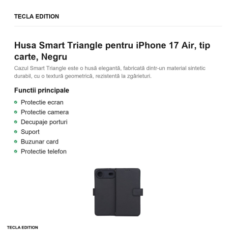 Husa Smart Triangle pentru iPhone 17 Air, tip carte, Negru [1]