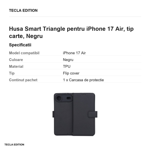 Husa Smart Triangle pentru iPhone 17 Air, tip carte, Negru [2]