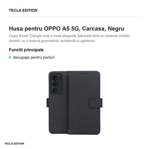 Husa Smart Triangle pentru OPPO A5 5G, tip carte, Negru [1]