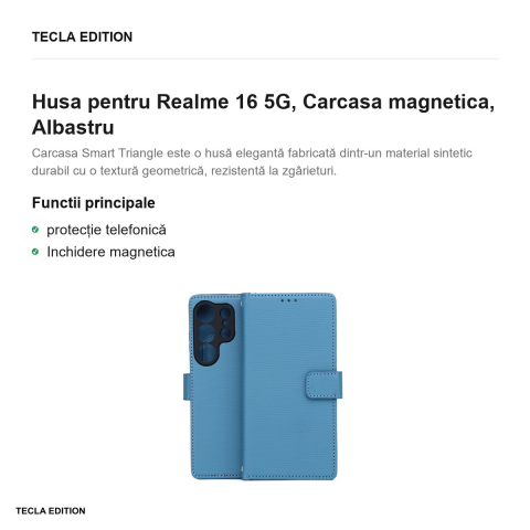 Husa Smart Triangle pentru Realme 16 5G, tip carte cu inchidere magnetica, Albastru [1]
