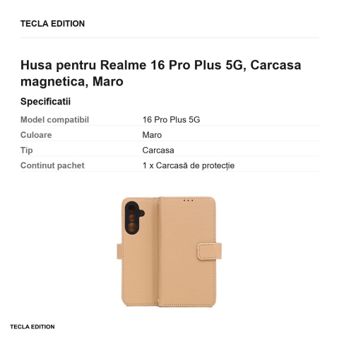 Husa Smart Triangle pentru Realme 16 Pro Plus 5G, tip carte cu inchidere magnetica, Maro [2]