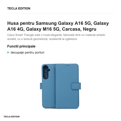 Husa Smart Triangle pentru Samsung Galaxy A16 5G, Galaxy A16 4G, Galaxy M16 5G, tip carte, Albastru [1]