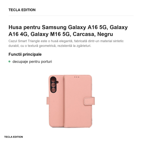 Husa Smart Triangle pentru Samsung Galaxy A16 5G, Galaxy A16 4G, Galaxy M16 5G, tip carte, Roz [1]