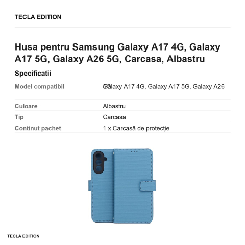 Husa Smart Triangle pentru Samsung Galaxy A17 4G, Galaxy A17 5G, Galaxy A26 5G, tip carte, Albastru [2]