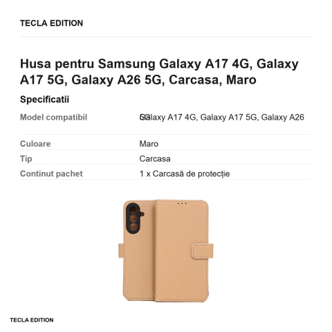 Husa Smart Triangle pentru Samsung Galaxy A17 4G, Galaxy A17 5G, Galaxy A26 5G, tip carte, Maro [2]
