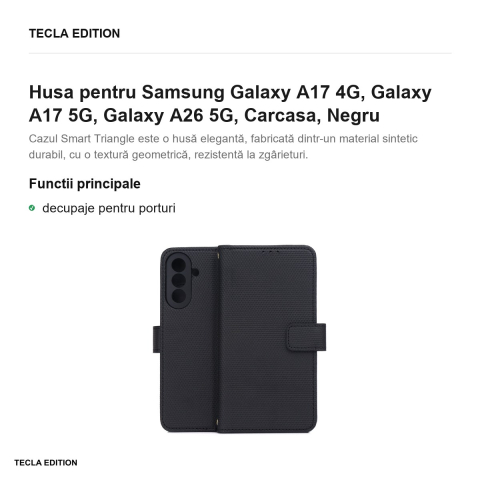 Husa Smart Triangle pentru Samsung Galaxy A17 4G, Galaxy A17 5G, Galaxy A26 5G, tip carte, Negru [1]