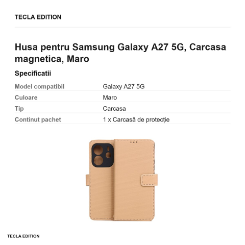Husa Smart Triangle pentru Samsung Galaxy A27 5G, tip carte cu inchidere magnetica, Maro [2]