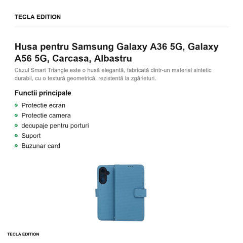Husa Smart Triangle pentru Samsung Galaxy A36 5G, Galaxy A56 5G, tip carte, Albastru [1]