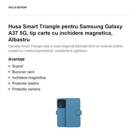 Husa Smart Triangle pentru Samsung Galaxy A37 5G, tip carte cu inchidere magnetica, Albastru [1]
