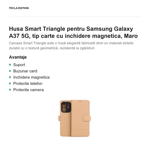 Husa Smart Triangle pentru Samsung Galaxy A37 5G, tip carte cu inchidere magnetica, Maro [1]