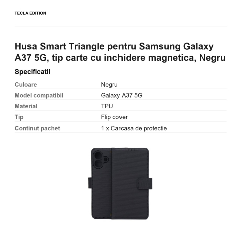 Husa Smart Triangle pentru Samsung Galaxy A37 5G, tip carte cu inchidere magnetica, Negru [2]