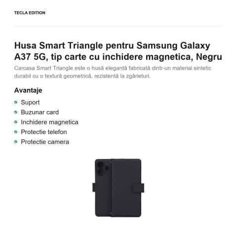 Husa Smart Triangle pentru Samsung Galaxy A37 5G, tip carte cu inchidere magnetica, Negru [1]