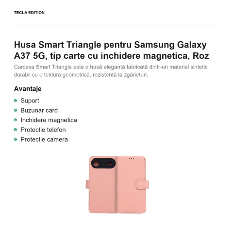 Husa Smart Triangle pentru Samsung Galaxy A37 5G, tip carte cu inchidere magnetica, Roz [1]