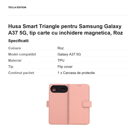 Husa Smart Triangle pentru Samsung Galaxy A37 5G, tip carte cu inchidere magnetica, Roz [2]