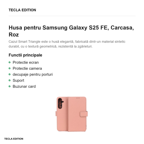 Husa Smart Triangle pentru Samsung Galaxy S25 FE, tip carte, Roz [1]