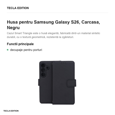Husa Smart Triangle pentru Samsung Galaxy S26, tip carte, Negru [1]