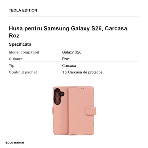 Husa Smart Triangle pentru Samsung Galaxy S26, tip carte, Roz [2]