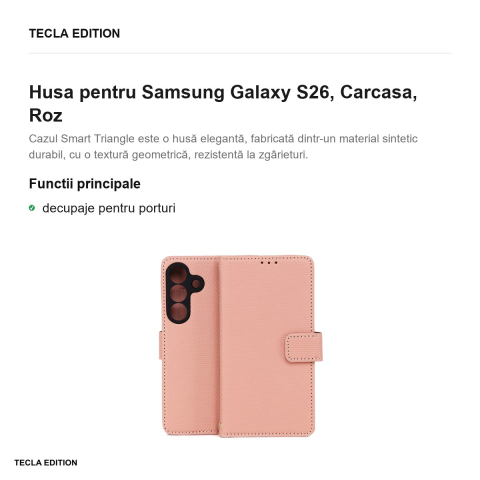 Husa Smart Triangle pentru Samsung Galaxy S26, tip carte, Roz [1]