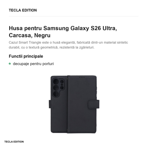 Husa Smart Triangle pentru Samsung Galaxy S26 Ultra, tip carte, Negru [1]