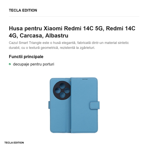 Husa Smart Triangle pentru Xiaomi Redmi 14C 5G, Redmi 14C 4G, tip carte, Albastru [1]