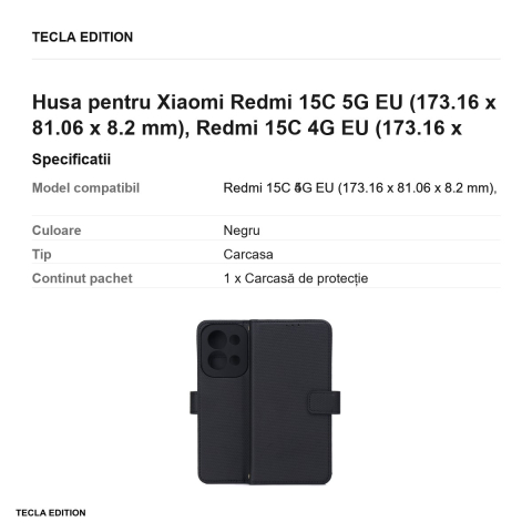 Husa Smart Triangle pentru Xiaomi Redmi 15C 5G EU, Redmi 15C 4G EU, tip carte, Negru [2]